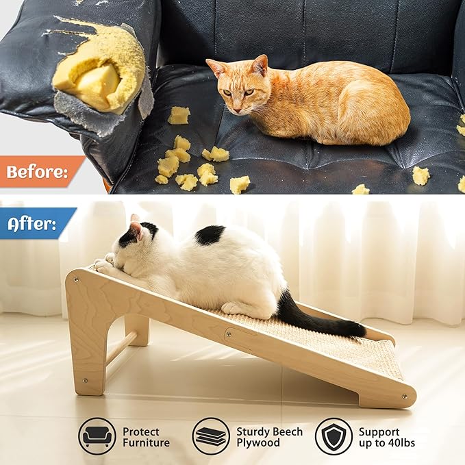 PETKARAY Cat Scratcher, Cat Sisal Scratching Ramp, L Shape Cat Scratch Pad for Indoor Cats, Wall Furniture Protector with Catnip Large