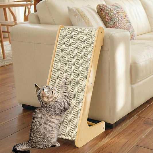 PETKARAY L Shape Cat Scratcher, Sisal Kitty Scratching Ramp, Vertical Scratch Pad for Indoor Cats, 25.2" Furniture Protector with Catnip, Chevron