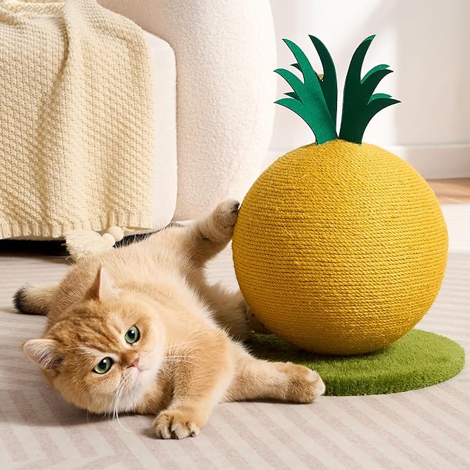 Pineapple Cat Scratching Post, Cute Cat Scratcher with Sisal Rope, Cat Scratch Post for Indoor Adult Cat and Kitten, Cat Scratching Ball