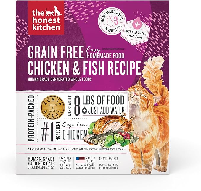 The Honest Kitchen Human Grade Dehydrated Grain Free Chicken & Fish Cat Food, 2 lb Box