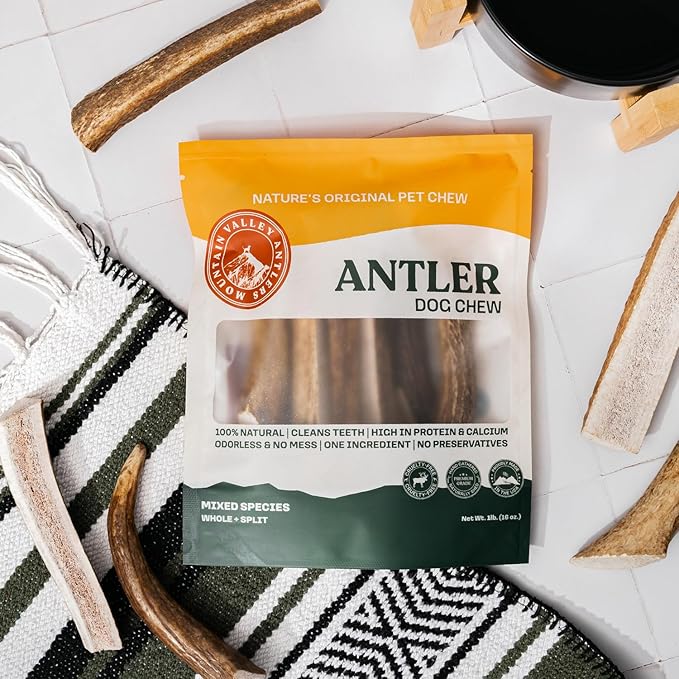 Mountain Valley Mixed Species Antlers for Dogs - 100% Natural & Organic Chew for Aggressive Chewers, No Odor, No Mess, Long Lasting - Wild-Foraged Naturally Shed Antler in USA - Grade A Pack (1 LB)
