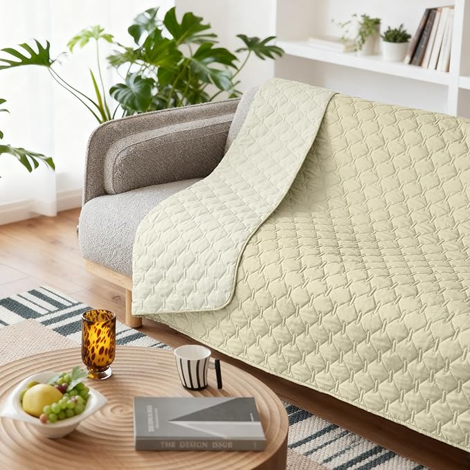 gogobunny 100% Double-Sided Waterproof Dog Bed Cover Pet Blanket Sofa Couch Furniture Protector for Puppy Large Dog Cat, Reversible (82x102 Inch (Pack of 1), Dark Cream/Light Cream)