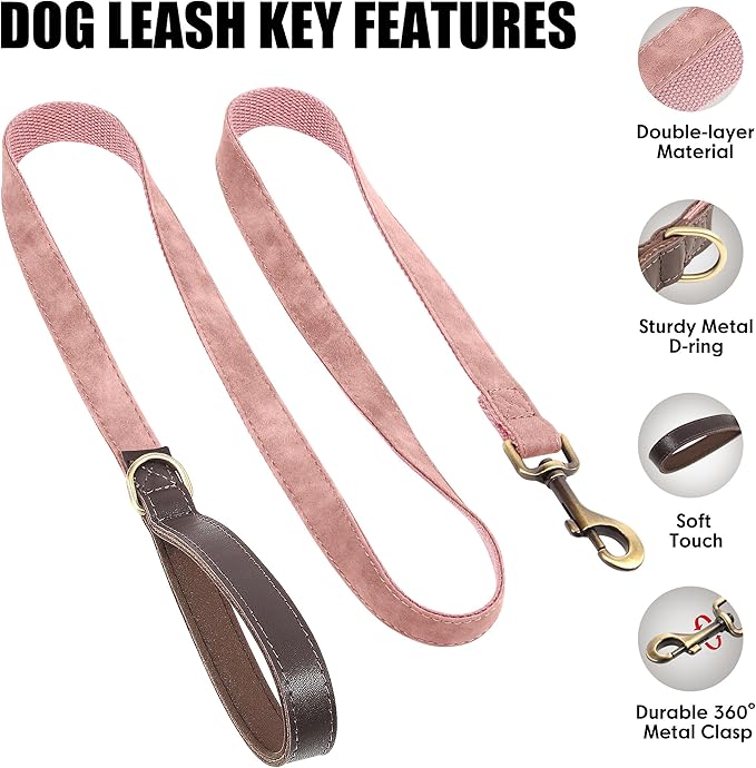 Didog PU Leather Dog Leash for Small Dogs 4.5ft, Soft Padded Handle Faux Leather Dog Leashes for Medium Dogs, Walking and Training Leashes for Large Dogs,Pink