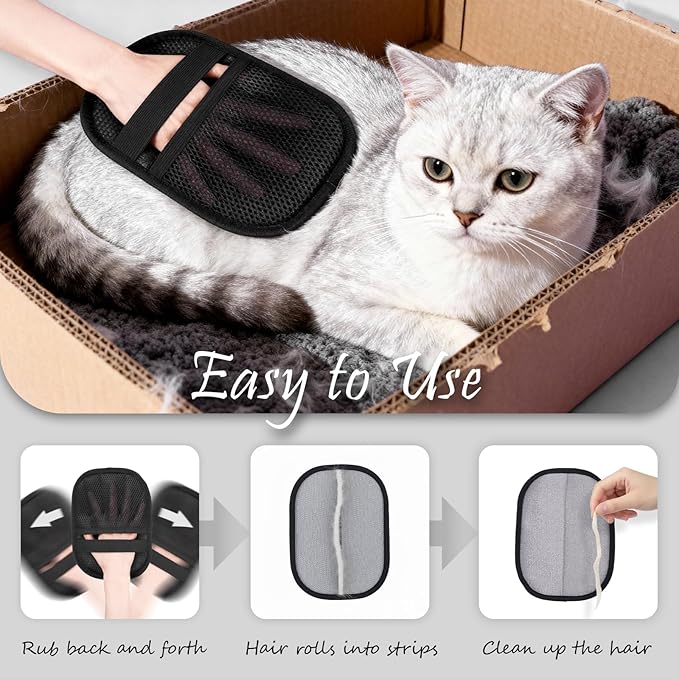 Pet Hair Removal Glove Magic Brush for Cats Dogs，Reusable Electrostatic Pet Hair Remover Gloves Supplies for Rugs Couch, lint,Carpet, Car Seat & Laundry Furniture (Gloves x 2)