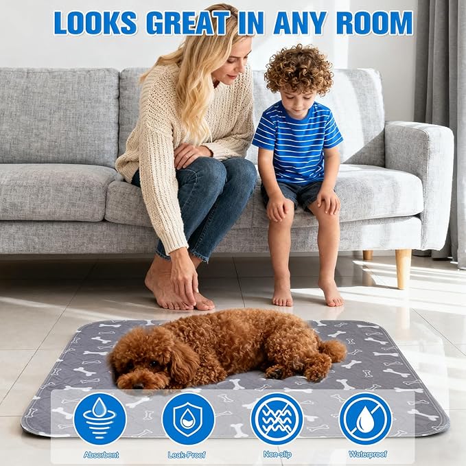 Puppy Pad Pee Pads, Puppy Pads with Pheromones, Reusable and Washable Pee Pads for Dogs & Cats, Leak-Proof & Anti-Slip Pet Training Pads, Fast Absorbent for Home/Travel (L)