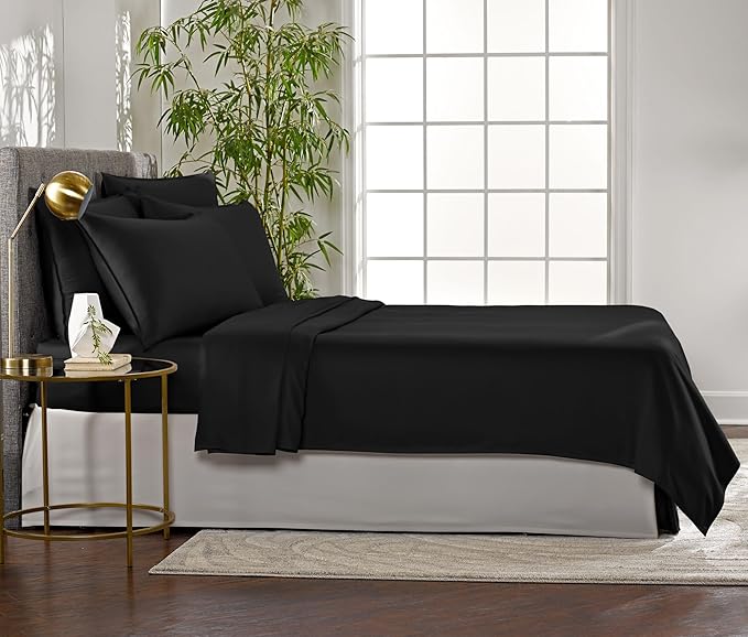 Pure Bamboo King Sheets, Genuine 100% Organic Viscose Derived from Bamboo Bed Sheet Set, Luxuriously Soft & Cooling, Double Stitching, 2 Year Quality Promise (King, Black)