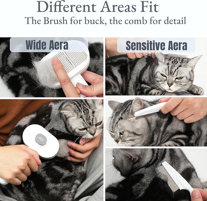 Self-Cleaning Slicker Brush for Dogs & Cats, 3-in-1 Grooming Kit with Detangling Comb & Storage Box, Deshedding Tool for Long Short Hair Pets, Skin-Friendly Brush Prevents Matting & Tangles