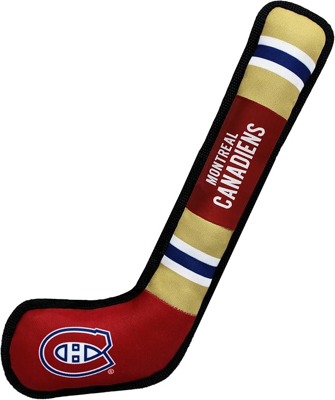 Pets First Dog Toy Tough Nylon with Inner Squeaker Licensed by NHL Montreal Canadiens Hockey Stick Toy for Dogs & Cats. Play Hockey with Your Pet with This Licensed Dog Tough Toy