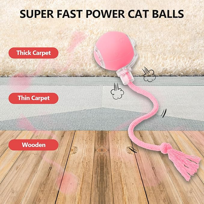Interactive Cat Toys, Automatic Moving Cat Toys for Bored Indoor Adult Cats, Fast Rolling, Chirping & Motion-Activated Kitty Toys, Fun Gift for Cats with Speedy Tail 2.0, USB Rechargeable (Pink)