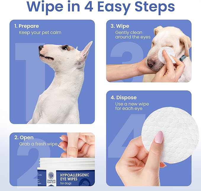 AKC Pet Eye Wipes for Dogs & Cats – Tear Stain Remover & Eye Discharge Cleaner – Hypoallergenic Grooming Wipes, 100 Count (Unscented) AKC 3 * 3" PET Eye Wipes UNSCENTED 100 Count