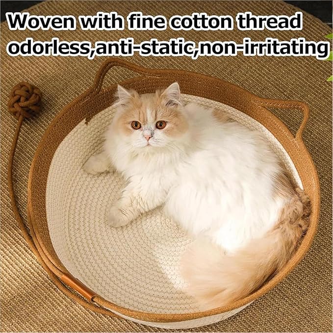 Instinct Basket, Stimulicat Cat Bed, Stimulicat Cat Bed Rope Cotton with Cushion, Eliminates Bed Rejection Round Pet Basket, Boho Catbed for Cats Handwoven Scratchable Breathable Weave (Large-A)