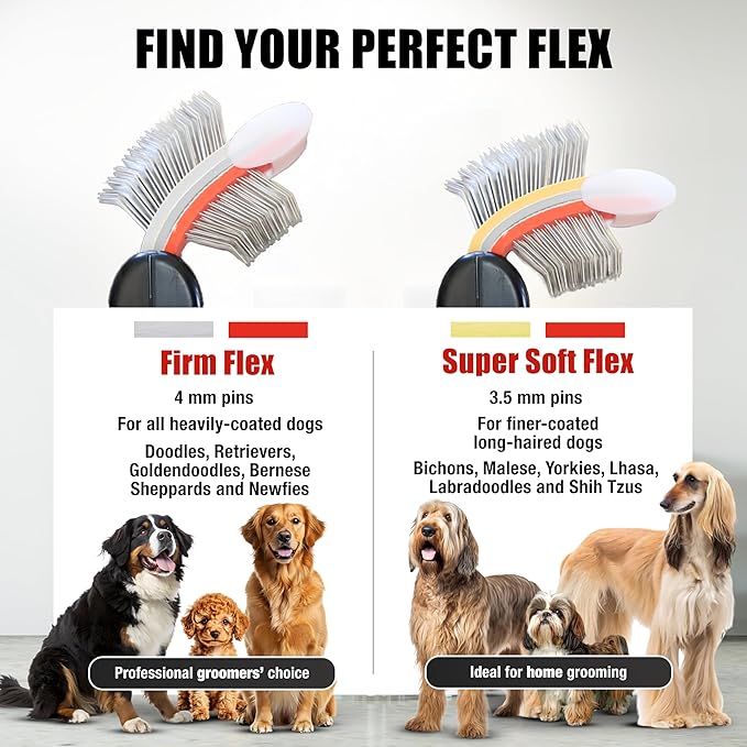 FlexIt Flexible Slicker Brush for Dogs - Professional 3-in-1 System & Video Trainings - Dual-Sided Dematting, Undercoating & Finishing Dog Grooming Brush by Groomers Helper (Double, Firm Flex)