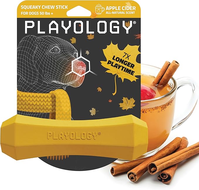 Playology Dog Toys | Durable Squeaky Chew Stick for Dogs | Jumbo Apple Cider Scented Toy - Limited Edition Fall Collection | Easy to Clean and Made from Non Toxic Materials
