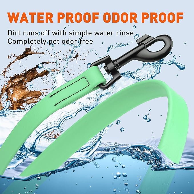 Dogline Biothane Waterproof Dog Leash Strong Coated Nylon Webbing with Black Hardware Odor-Proof Easy to Clean High Performance for Small or Large Dogs Made in USA 4 or 6 ft Lead, Sea Foam Green