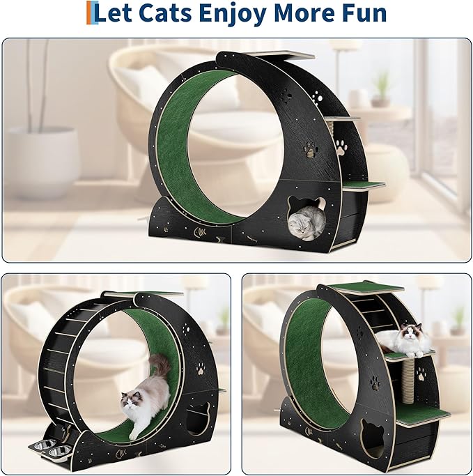 4-in-1 Cat Wheels for Indoor Cats, 40 Inch Large Cat Exercise Wheel, Running Treadmill Wheel with Carpeted Runway, Scratcher