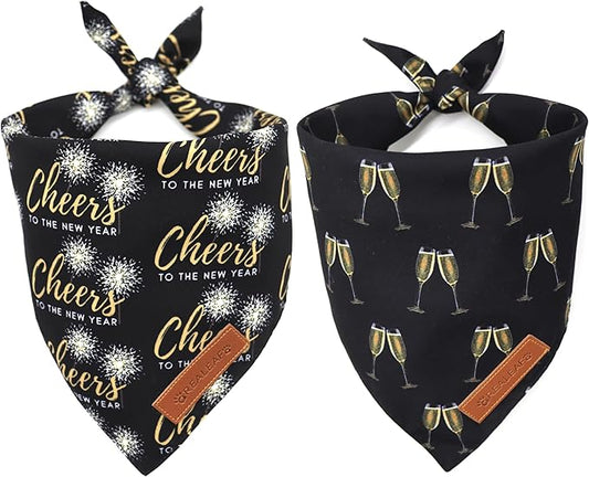 Realeaf New Year Dog Bandanas 2 Pack, Cheers to The New Year Dog Scarf for Boy and Girl, Premium Durable Fabric, Holiday Bandana for Large and Extra Large Dogs Cats Pets (X-Large)