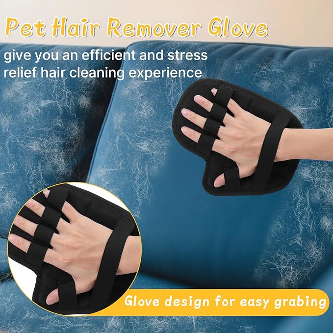 2PCS Pet Hair Removal Glove - Reusable Pet Hair Removal Tool with Divided Fingers for Cats & Dogs, Electrostatic Hair Remover for Couch, Carpet, Furniture, Car, Bedding, Easy Cleaning & Grooming Tool