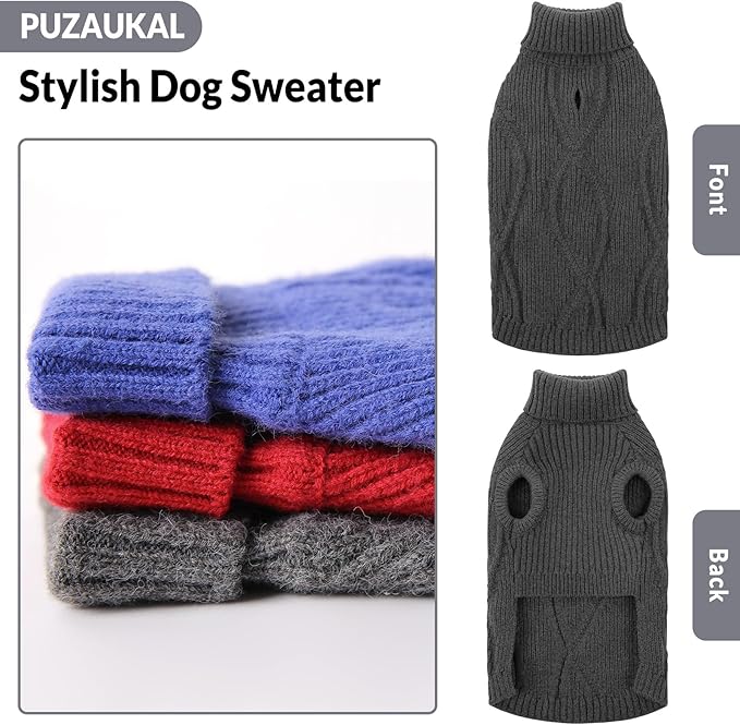 Dog Sweater Pullover, Cable Knit Dog Christmas Sweater, Dogs Sweaters for Small Medium Large Dogs with Harness Hole,Puppy Sweaters Boy Or Girl(Grey,M)