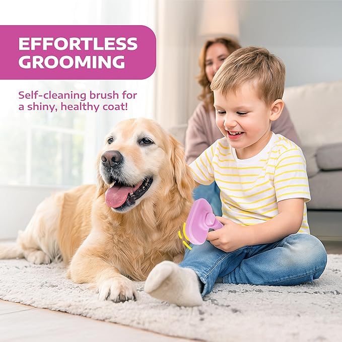 Hertzko Self Cleaning Slicker Brush for Cats & Dogs – Grooming Tool for Shedding Long & Short Hair – Retractable Bristles – Easy-Clean Cat & Dog Deshedding Brush – Painless Detangling - Pink