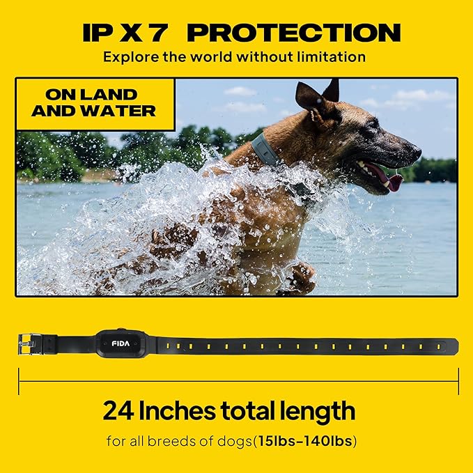 Fida Dog Shock Collar with Remote 3/4 Mile Range E Collar for Dogs Training, IPX7 Waterproof Rechargeable Dog Training Collar for Medium Large Dogs with 3 Modes: Viberation/Beep/Safe Shock(16 Levels)