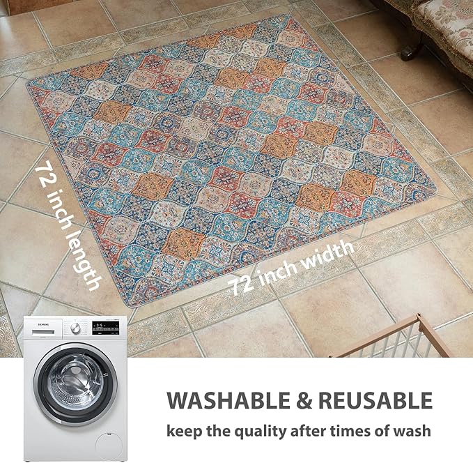 nunubaby Washable Pee Pads for Dogs, Stylish, Non-Slip and Leak-Proof Pee Pads. Reusable Potty Pads for Dogs for Crates and Floors.(Cream/Multi, 72" x72" )