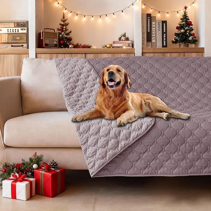 gogobunny 100% Double Sided Waterproof Dog Blanket Soft Pet Bed Cover Reversible Protect Furniture Couch Sofa Car for Puppy Large Dog Cat (Dark Sea Fog/Light Sea Fog, 52x82 Inch (Pack of 1))