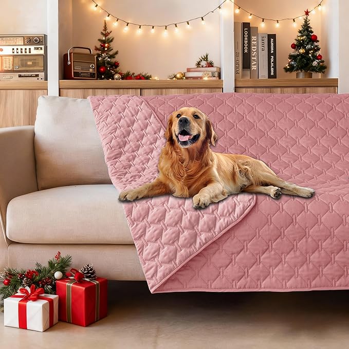 gogobunny 3X Stronger Waterproof Pet Blanket, Scratch Proof Furniture Protector for Dogs Cats, Reversible Cover 52x82 Inch, Dark Pink/Light Pink