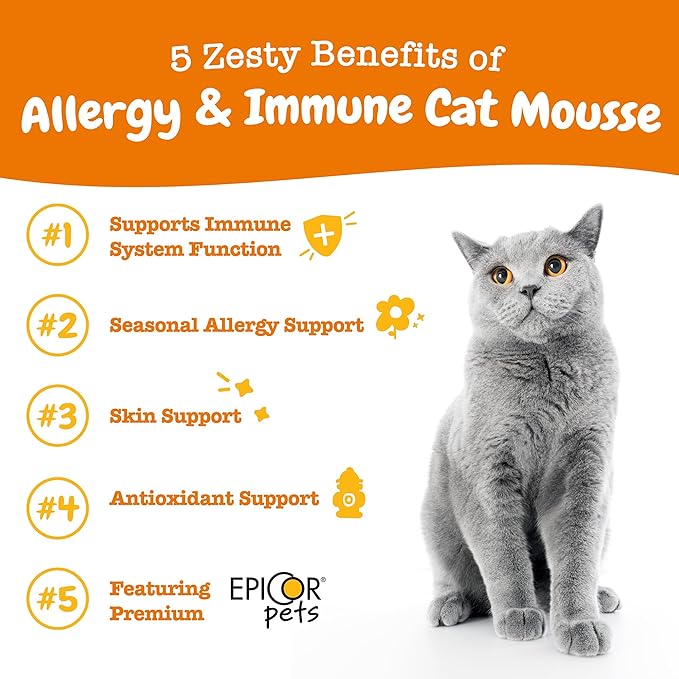 Zesty Paws Allergy & Immune Mousse - Cat Vitamins & Supplements Treats - Allergy Relief for Cats L-Lysine Squeeze up for Immunity, Skin Health & Antioxidant Support - Chicken 14ct