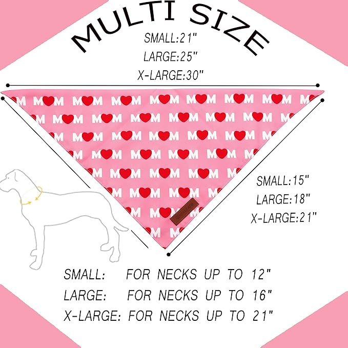 Realeaf Mothers Day Dog Bandanas 2 Pack, Reversible I Love My Mom Pet Scarf for Boy and Girl, Premium Durable Fabric, Valentines Day Bandana for Small Medium Large and Extra Large Dogs (Small)
