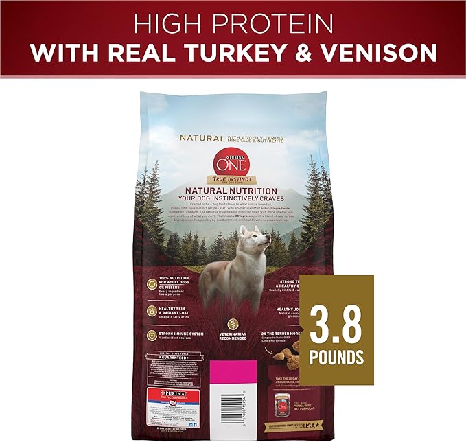 Purina ONE True Instinct With A Blend Of Real Turkey and Venison Dry Dog Food - (Pack of 4) 3.8 lb. Bags