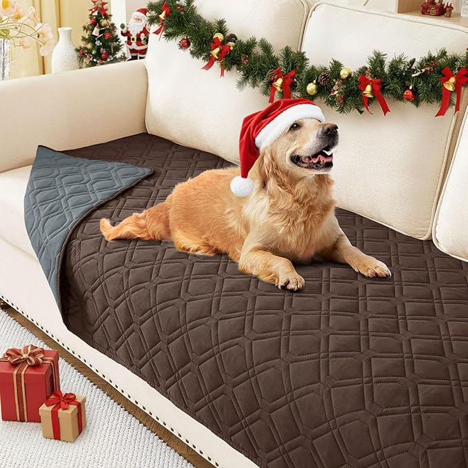 hyha Waterproof Dog Bed Blanket, Soft Pet Blankets, Waterproof Couch Cover for Dogs, Reversible Sofa Covers Washable for Furniture (30x70 Inch, Chocolate/Dark Grey)