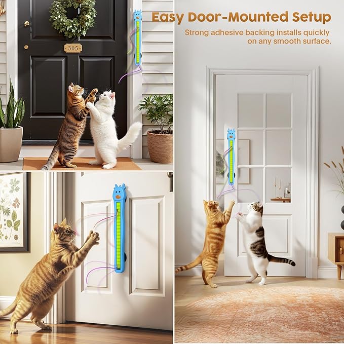 Interactive Cat Toy for Indoor Cats: Door-Mounted Automatic Moving Enrichment Cat Toy with Adjustable Motion Modes, Rechargeable Electric for Kittens & Bored Adult Cats, Hands-Free Pet Play Accessory