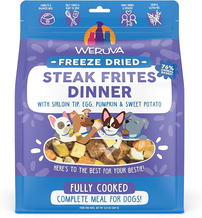 Weruva Dog Freeze Dried, Steak Frites Dinner with Sirloin Tip, Egg, Pumpkin & Sweet Potato, 13oz Bag