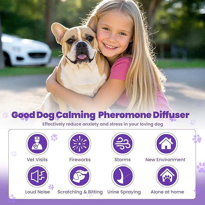 Dog Calming Diffuser, 4 in 1 Puppy Pheromones Calming Diffuser, Relaxing Pheromone for Dogs Relief Stress Anxiety Reduce Aggression Barking, Help Train Dog to Pee, 1 Diffuser 3 Refill(48ml)