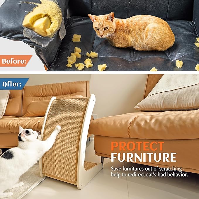 PETKARAY Curved Sisal Cat Scratcher Board, Ramp Scratching Post and Scratch Pad for Indoor Cats, Wall Furniture Protector