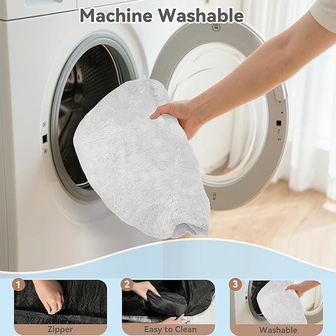 71"x44"x12.5" Human Dog Bed for Adult Faux Fur Washable Human Dog Bed Portable Handle, Egg Orthopedic Foam Human Bed Extra Large with Present Blanket Grey