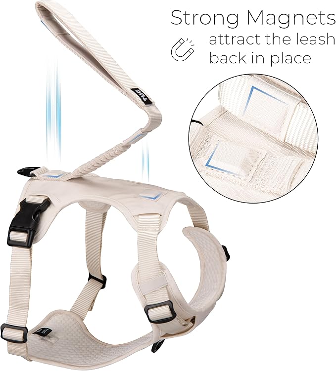 TUG Grab Dog Harness | Integrated Traffic Leash Magnetically Attached for Quick Control (XL/Cream)