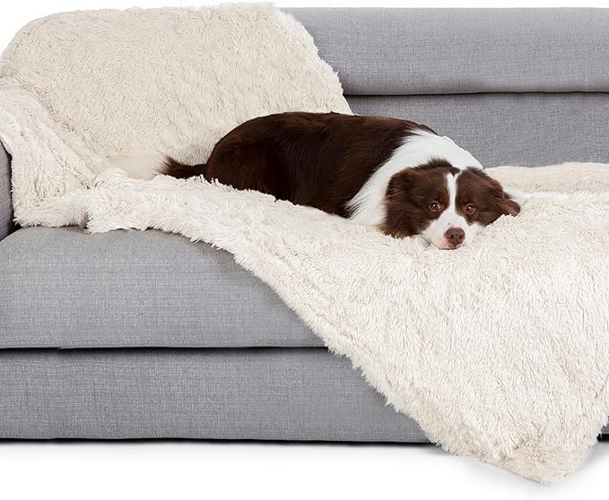 gogobunny Waterproof Dog Blanket for Large Dogs, Cats, Puppy, Reversible Faux Fur Pet Throw Blanket, Washable, Calming Furniture Protection for Sofa Bed (33x77 Inch (Pack of 1), Cream)