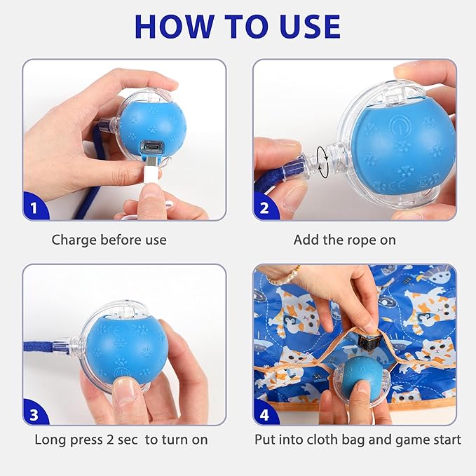 Interactive Cat Toys, Fast Rolling Ball in Play Pocket, Automatic Motion Activated Moving Ball Hide and Seek Mouse Catching Game (Blue)