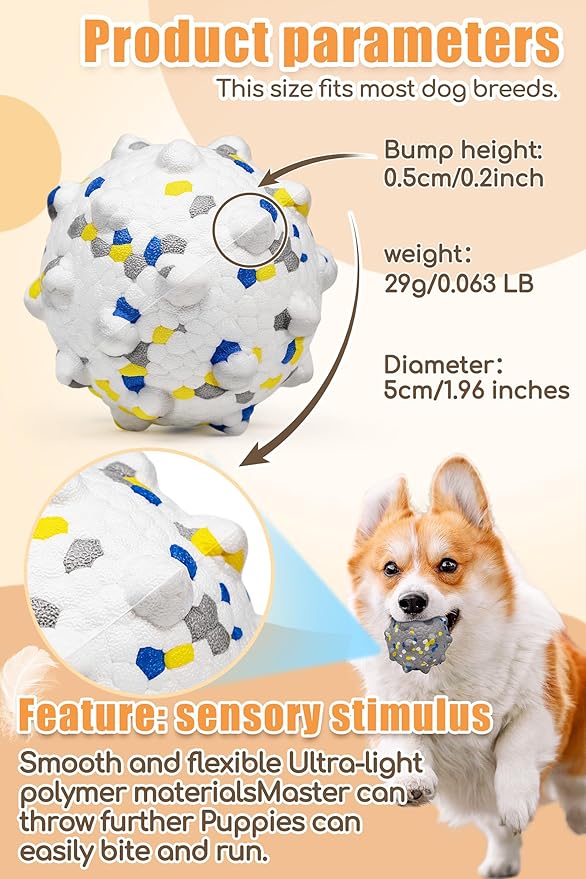 1.96'' Dog Balls for Dogs Aggressive Chewers Indestructible Tennis Durable Bouncy Interactive Dog Toy Balls for Fetch Game Floating Training(White Small)