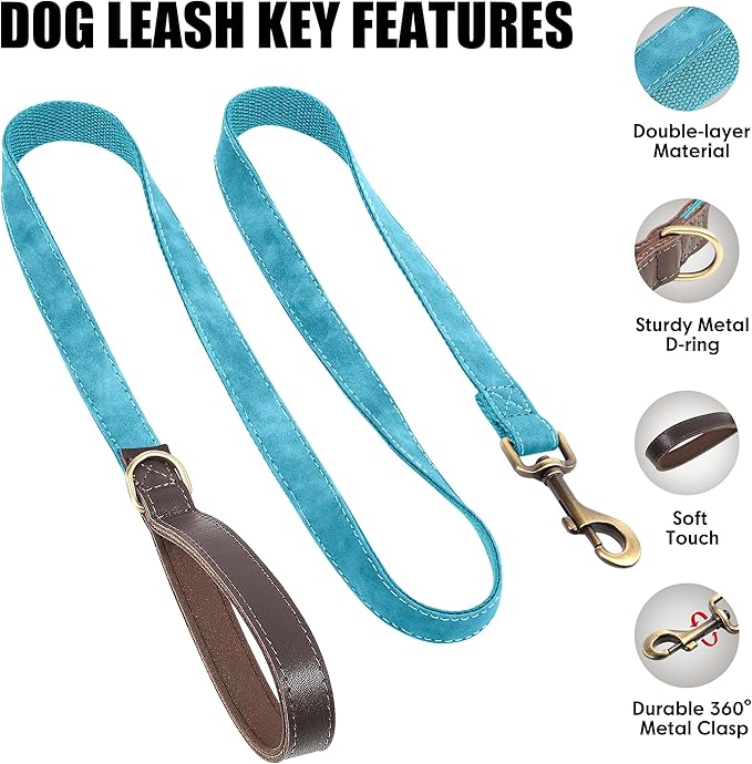 Didog PU Leather Dog Leash for Small Dogs 4.5ft, Soft Padded Handle Faux Leather Dog Leashes for Medium Dogs, Walking and Training Leashes for Large Dogs,Light Blue