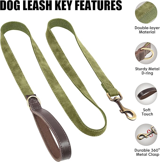 Didog PU Leather Dog Leash for Small Dogs 4.5ft, Soft Padded Handle Faux Leather Dog Leashes for Medium Dogs, Walking and Training Leashes for Large Dogs,Olive Green