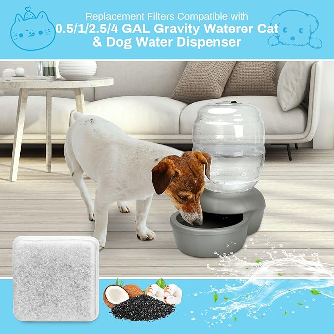 12 Pack Charcoal Replacement Filters for 0.5/1/2.5/4 GAL Gravity Waterer, YOIHABV Cat Fountain Filters, Dog Water Dispenser Filters, Pet Fountain Filter Replacement, Control Chlorine and Odor