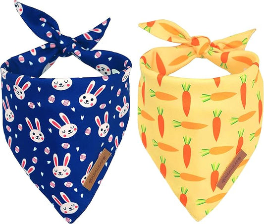 Realeaf Easter Dog Bandanas 2 Pack, Triangle Reversible Pet Scarf for Boy and Girl, Premium Durable Fabric, Holiday Bandana for Small Medium Large and Extra Large Dogs (X-Large)