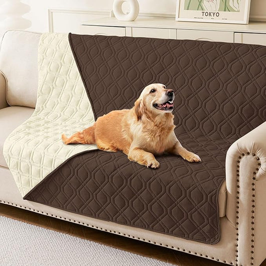 hyha Waterproof Dog Bed Blanket, Soft Pet Blankets, Waterproof Couch Cover for Dogs, Reversible Sofa Covers Washable for Furniture (68x82 Inch, Chocolate/Beige)