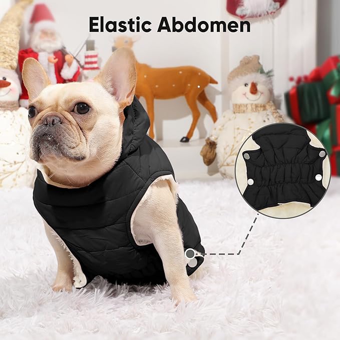 Fleece Lining Dog Hoodie with Harness Built in,Extra Warm Large Dog Jacket in Winter Doggie Coats with Drawstring Hooded,Black XXL