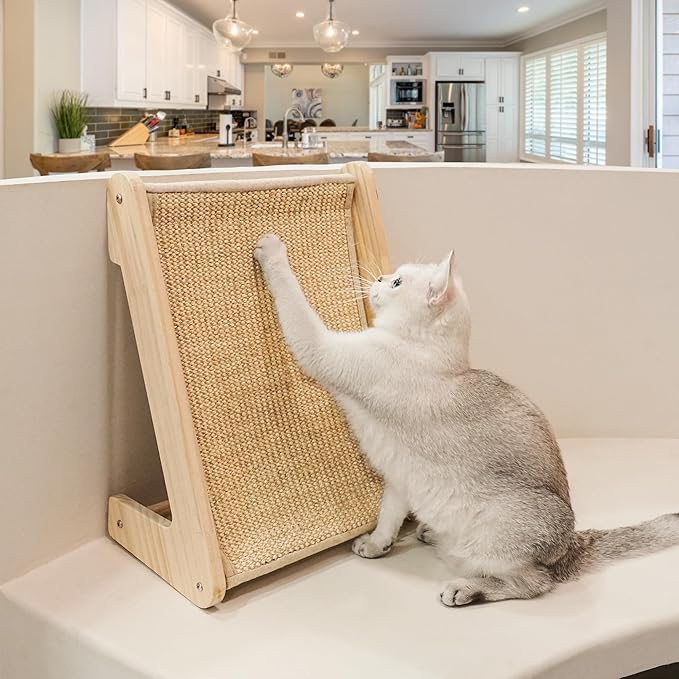 PETKARAY Sisal Cat Scratcher Ramp, L Shaped Scratching Post and Scratch Pad for Indoor Cats, Wall Furniture Protector(Small)