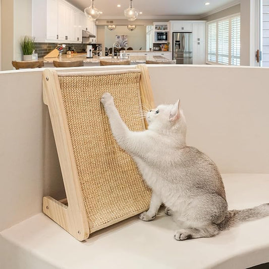 PETKARAY Sisal Cat Scratcher Ramp, L Shaped Scratching Post and Scratch Pad for Indoor Cats, Wall Furniture Protector(Small)