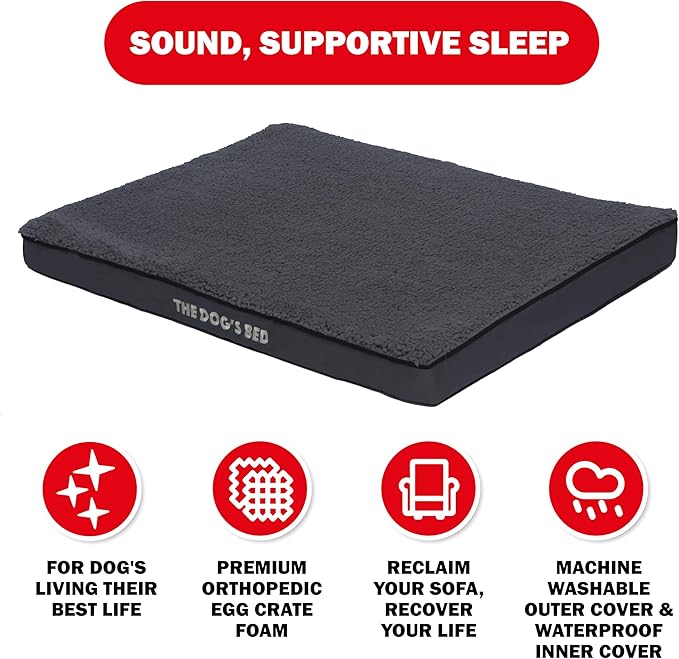 The Dog’s Bed Orthopedic Dog Bed, Large Grey Plush, Waterproof, Supportive Dog Bed with Washable Replaceable Covers, Veterinary Approved