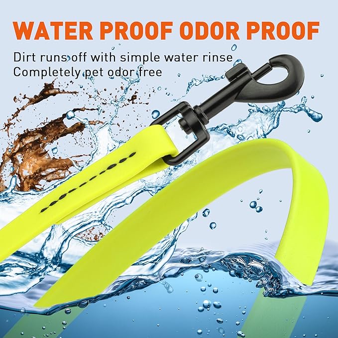 Dogline Biothane Waterproof Dog Leash Strong Coated Nylon Webbing with Black Hardware Odor-Proof Easy to Clean High Performance for Small or Large Dogs Made in USA 4 or 6 ft Lead, Safety Yellow